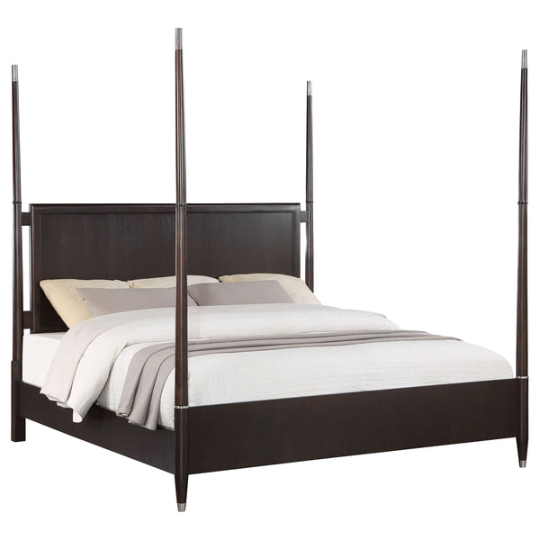 English Elm Niguel Four Poster Brown Bed with Silver Finials, Floating Headboard & Modern Low Footboard, Queen B062S01118