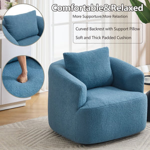 English Elm 360° Swivel Barrel Chair Teddy Fleece Upholstery with Pillow for Bedroom Reading Nook W1803P362979
