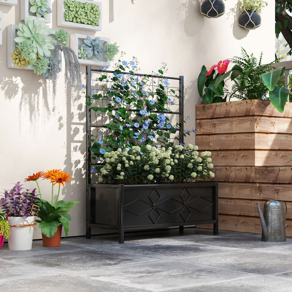 English Elm Outsunny Galvanized Steel Raised Planter with Built-in Trellis for Vertical Garden Growth W2225P485599