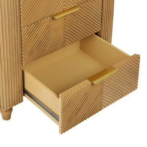 English Elm Mid-century Fluted 3 Drawer Nightstand with Gourd Legs and Gold Tone Handles for Bedroom Natural N761P285712N