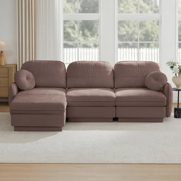 English Elm 105" Chenille Sectional Sofa with Movable Ottoman Deep Seat Quilted Cushions Living Room Rose Dust W714S01778