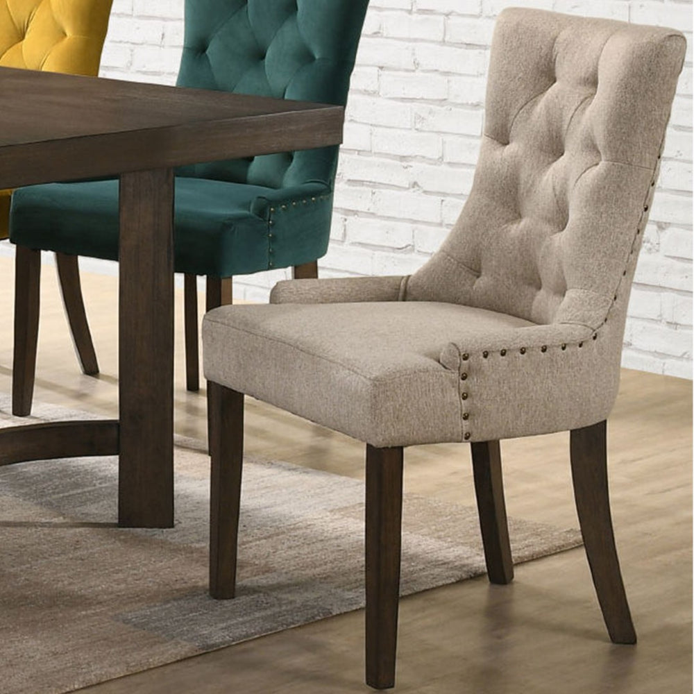 English Elm Set Of 2 Elegant Fabric Upholstered Dining Chairs In Beige With Durable Weathered Oak Finish B016P315231-GIGA
