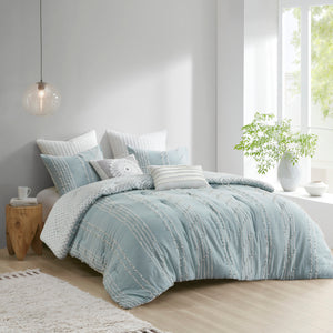 English Elm 3 INK+IVY Kara Cotton Jacquard Comforter Set Full/Queen — Eco OEKO-TEX Stripe & Diamond Reversible Design Aqua 22.44 L x 21.65 W x 13.39 H B03596412