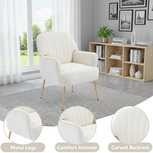 English Elm Velvet Barrel Accent Chair Tufted Shell Back with Metal Legs for Living Room Beige W5722P462508