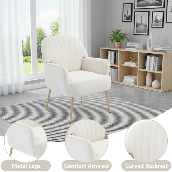 English Elm Velvet Barrel Accent Chair Tufted Shell Back with Metal Legs for Living Room Beige W5722P462508