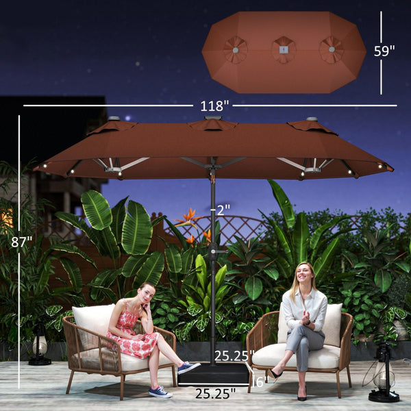 English Elm Spacious Solar Led Patio Umbrella with Double Canopy Vents and Push Tilt T3971P427156