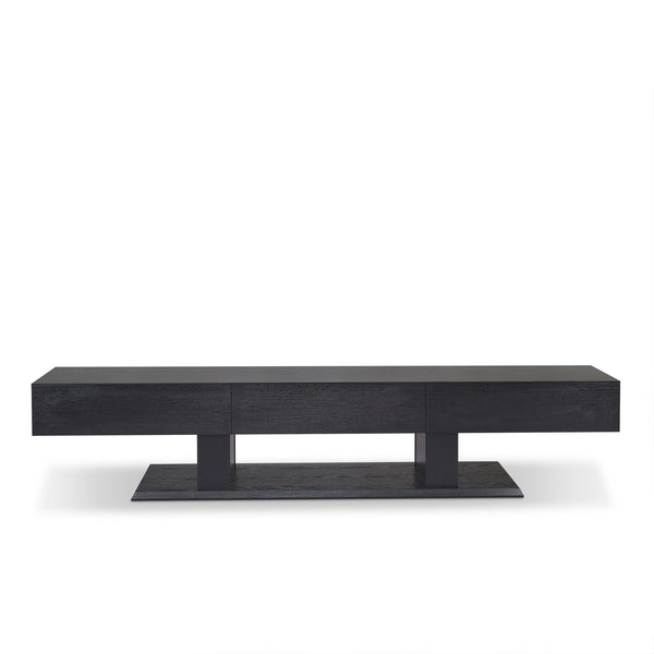 English Elm Follian Black Finish TV Stand with 3 Drawers, Open Shelf, Ball-Bearing Glides for 50" TVs — Modern B2726P255763