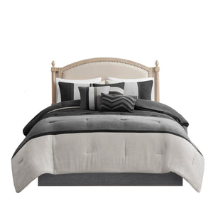 English Elm 7 Piece Faux Suede Comforter Set In Modern Black & Grey For Cal King - Cozy, Hypoallergenic & Stylish! B03597217