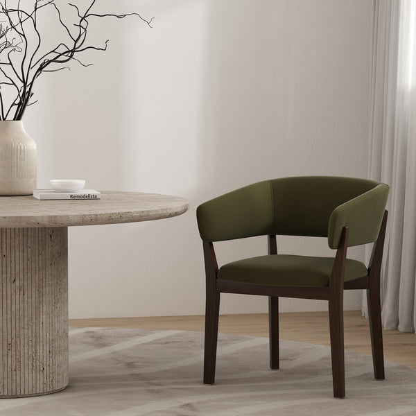 English Elm Blake Solid Beech Frame Faux Mohair Armchair with Sculptural Wraparound Backrest, Commercial Grade Comfort Green B365P397763