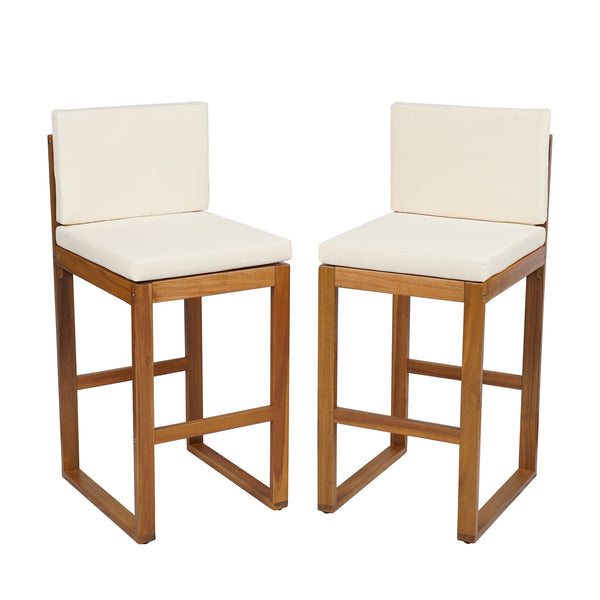 English Elm Christopher Knight Home® - Outdoor Acacia Wood Barstool set brings rustic-modern charm, durable solid wood, water-resistant cushions, easy assembly Teak+ Beige 43 L x 24.25 W x 11.5 H N776P285374T