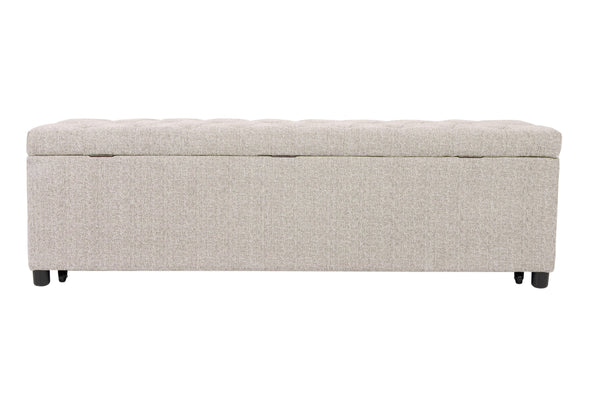 English Elm Contemporary Tufted Bouclé Storage Ottoman with Hidden Compartment and Smooth Pull-Out Drawer Bench Beige 61 L x 20 W x 17 H B011P370883