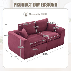 English Elm UNITED Cloud Couch Modular Sectional Sofa with Corduroy Cover, Ergonomic 2-Seater, No Assembly Needed WINE RED W1568P371121