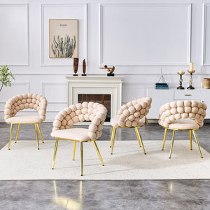 English Elm Set of 2 Velvet Bubble Back Dining Chairs with Sculptural Chain Backrest Glam Legs Beige,Gold W1512P491849