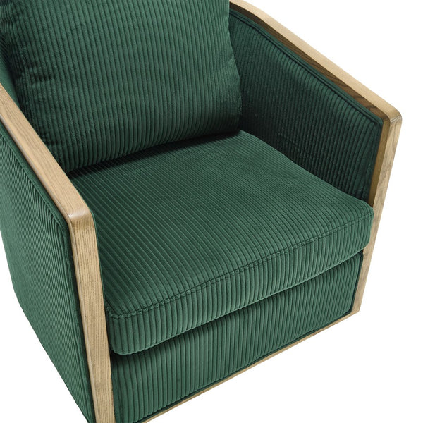 English Elm Corduroy Swivel Barrel Chair with Sturdy Wood Frame & Metal 360° Base, Plush Corduroy Comfort Pop Emerald W395P220271