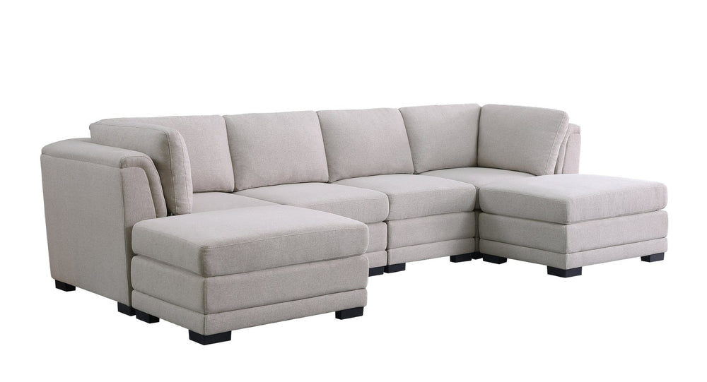 English Elm Sabbia Modular Linen Sectional Sofa with Two Ottomans for Spacious Living Rooms B2749S00067