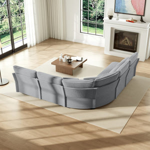 English Elm 5-seater Curved Corner Sectional Sofa Ribbed Corduroy Upholstery with Seven Accent Pillows W2606S00015