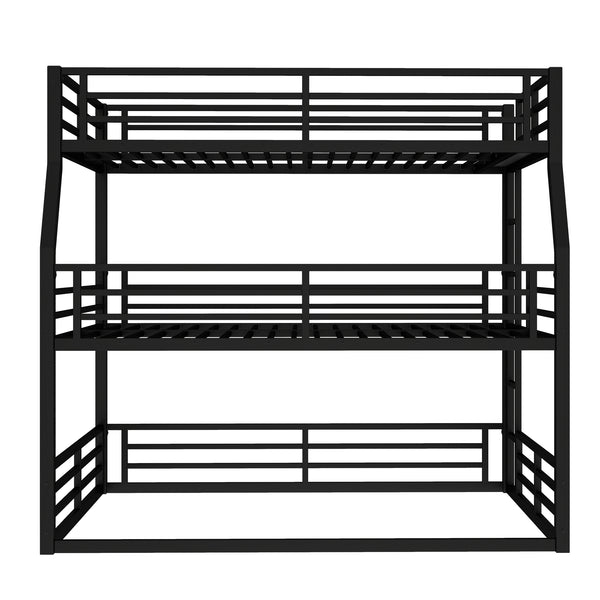 English Elm Full/Full Xl Over Queen Metal Triple Bunk Bed With Safety Guardrails – Heavy-Duty, Noise-Reducing Design W1580S00175