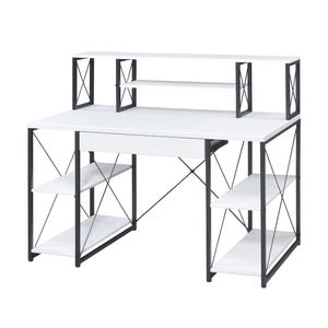 English Elm Writing Desk Modern Veneer with Hutch, One Drawer and 8 Open Compartments for Home Office Organization and Study Space White+Black B016P311822