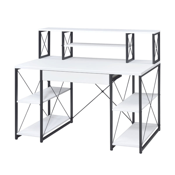 English Elm Writing Desk Modern Veneer with Hutch, One Drawer and 8 Open Compartments for Home Office Organization and Study Space White+Black B016P311822