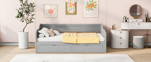English Elm Wooden Twin Daybed with Pull Out Trundle and Dual Storage Drawers for Guest Rooms Gray LP000519AAE-1