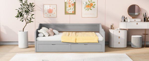 English Elm Wooden Twin Daybed with Pull Out Trundle and Dual Storage Drawers for Guest Rooms Gray LP000519AAE-1