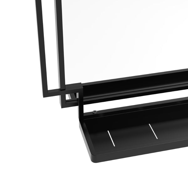 English Elm 24*36 Ines Black Iron Frame Wall Mirror with Integrated Shelf for Bath or Bedroom W708P421807