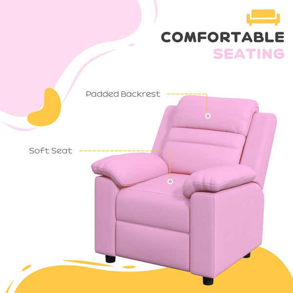 English Elm Qaba Kids Recliner Chair - Cozy Pu Leather Toddler Sofa With Footrest & Headrest For Ages 3-9, Pink W2225P229379-GIGA