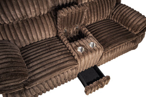 English Elm Manual Motion Loveseat with Fur-Like Corduroy Upholstery, Plush Arms, Dual Cup Holders & Storage Chocolate 33 L x 82 W x 28 H B089P296897