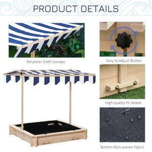 English Elm Outsunny Cedar Wood Kids Sandbox with Adjustable Canopy and Foldable Bench Seats W2225P200739