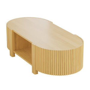 English Elm Oval Fluted Rubberwood Coffee Table with Open Storage Shelf for Living Room Natural N735P369880N