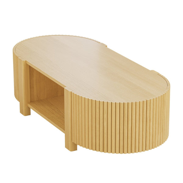 English Elm Oval Fluted Rubberwood Coffee Table with Open Storage Shelf for Living Room Natural N735P369880N