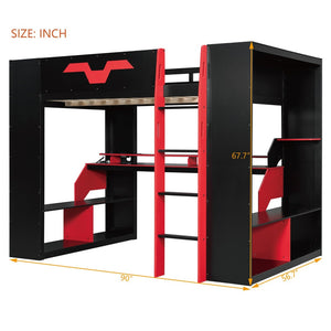English Elm Full Size Gaming Loft Bed with Rgb Lighting Built-in Desk and Usb Charging Ports LT000275AAJ