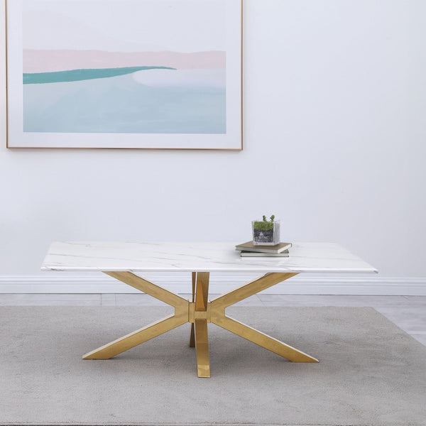 English Elm Maciel Sculptural Starburst Base Coffee Table with Faux Marble Top in Glam Gold B062S01683