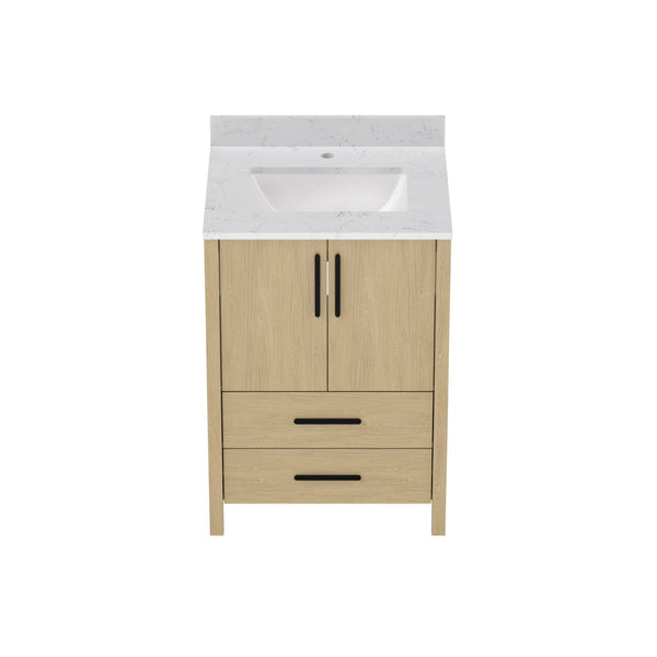 English Elm 24" Freestanding Bathroom Vanity with Countertop Soft Close Storage Melamine Cabinet T3785P442249