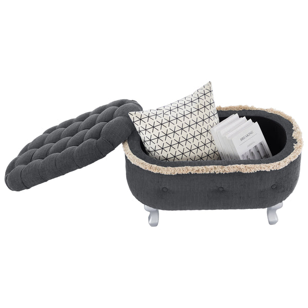 English Elm Christopher Knight Home® - 29.5'' Storage Bench with Button-Tufted Fabric, Tassel-Trim Ottoman with Hidden Compartment for Bedroom Grey 30.25 L x 18.5 W x 14 H N761P335817E