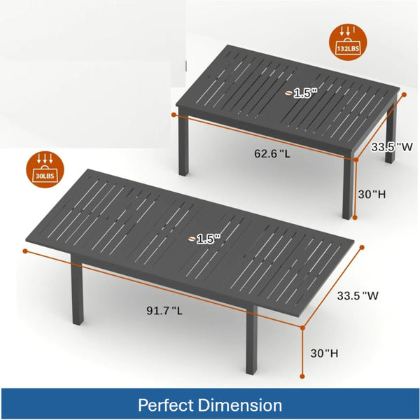 English Elm 63"-92" Extendable Aluminum Patio Dining Table Powder Coated Seats up to Ten Outdoor B082P455120