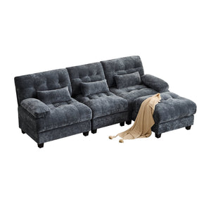 English Elm Ottoman and Chenille Sofa Set with Adjustable Backrest for Relaxed Living Room Comfort Blue W2606P359226
