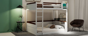 English Elm Queen Size Wooden Bunk Bed With Storage, Led Light, Usb Charging & Shelves For Modern Living Space N7090005006K-GIGA