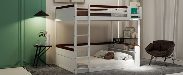 English Elm Queen Size Wooden Bunk Bed With Storage, Led Light, Usb Charging & Shelves For Modern Living Space N7090005006K-GIGA
