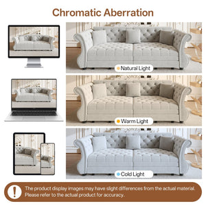 English Elm 97.6" Oversized Velvet Chesterfield Sleeper Sofa Floral Tufted Roll Arm Living Room Couch Light Grey W1885S00398