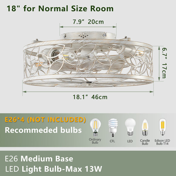 English Elm 18-inch Vintage Caged Ceiling Fan Light with Remote, Quiet DC Motor, Industrial Farmhouse Fixture White W1340P246415