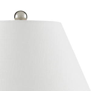 Oculus Hand-Painted Table Lamp - Contemporary Porcelain Design with Off-White Linen Shade & Crystal Finial