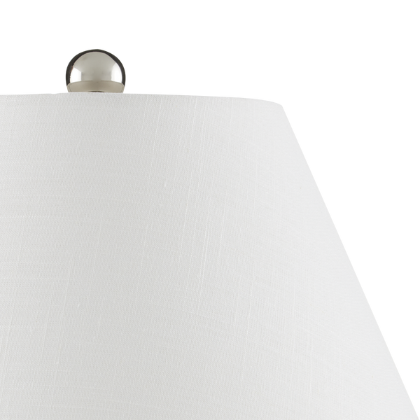 Oculus Hand-Painted Table Lamp - Contemporary Porcelain Design with Off-White Linen Shade & Crystal Finial