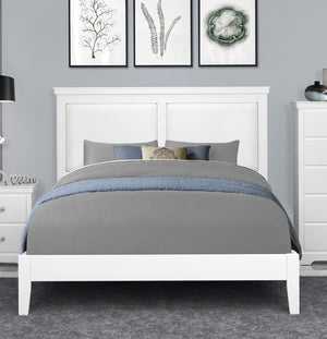 English Elm Classic Queen Bed With Upholstered Faux Leather Headboard In White Finish - Timeless Elegance! B011S01310