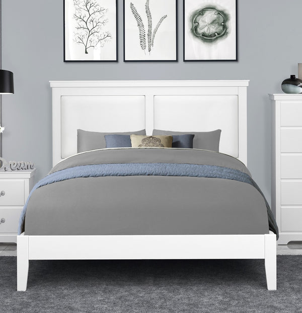 English Elm Classic Queen Bed With Upholstered Faux Leather Headboard In White Finish - Timeless Elegance! B011S01310