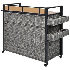 English Elm K&K Wicker Outdoor Grill Cart with Foldable Drop Leaf, Locking Wheels, Wine Rack & Ample Storage Grey N707P233747G