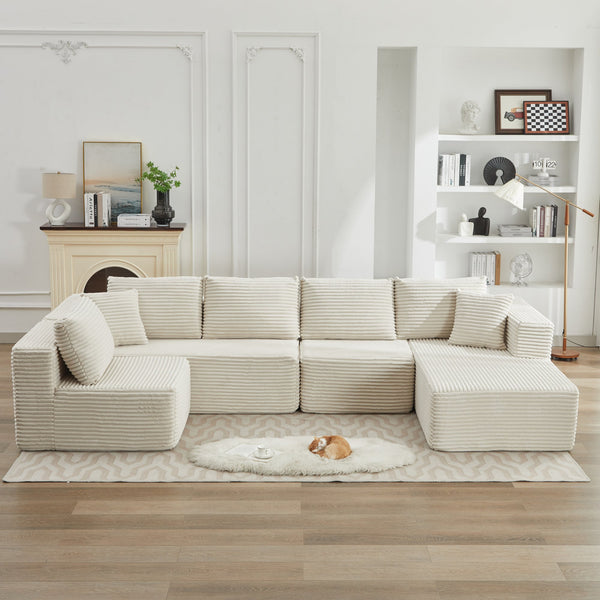 English Elm 106" Cloud Sectional Couch L-Shape With Flexible Right-Facing Chaise In Plush Beige Corduroy Fabric W1143S00025