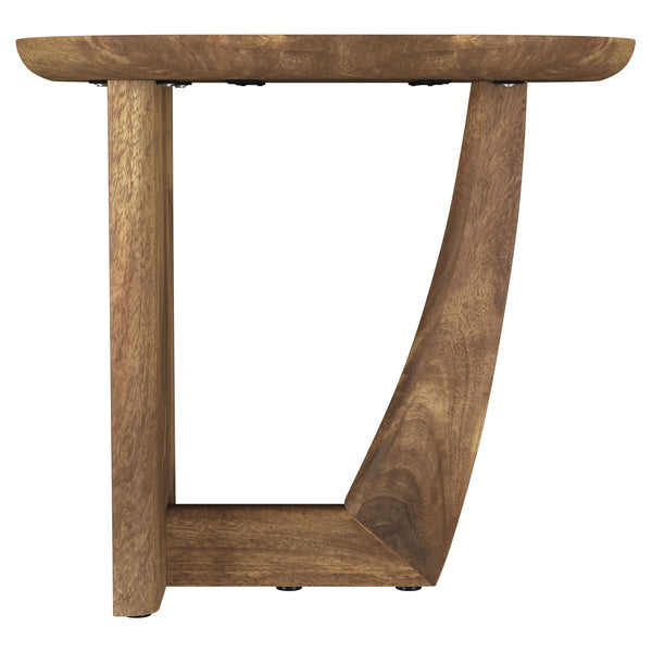 English Elm Alamitos Sculptural Mango Wood Side Table in Rich Brown with L-Shaped Legs, Artistic Rounded Rectangle Design B062P299785