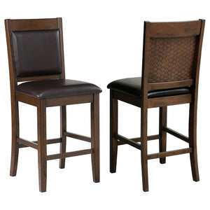 English Elm Upholstered Counter Height Chairs Set of 2 in Rich Walnut with Brown Faux Leather, Padded Comfort B011P311871