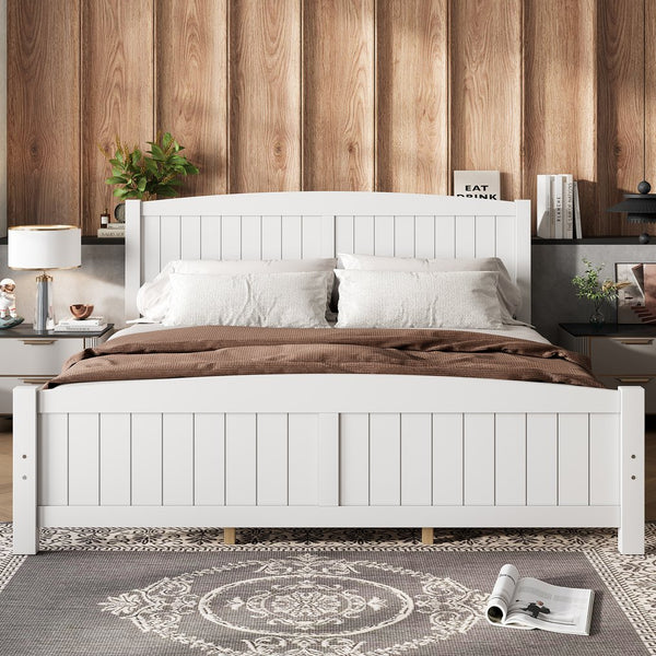 English Elm King Solid Wood Platform Bed with Slatted Support, Modern White Finish, No Box Spring Needed, Sturdy Design Light White W1580P374314